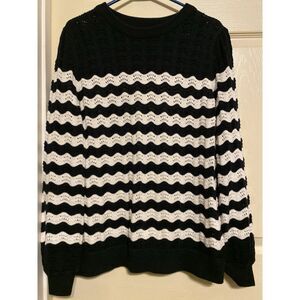 Womens Sz 10 Barbour Navy Blue White Cranmoor Open Knit Cotton Sweater Pullover